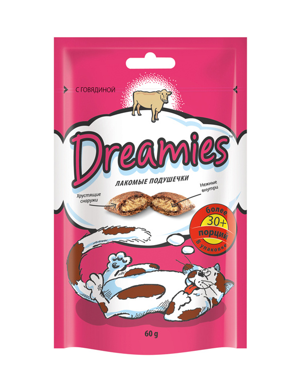 Лакомство для кошек Dreamies подушечки с говядиной, 60 г #1