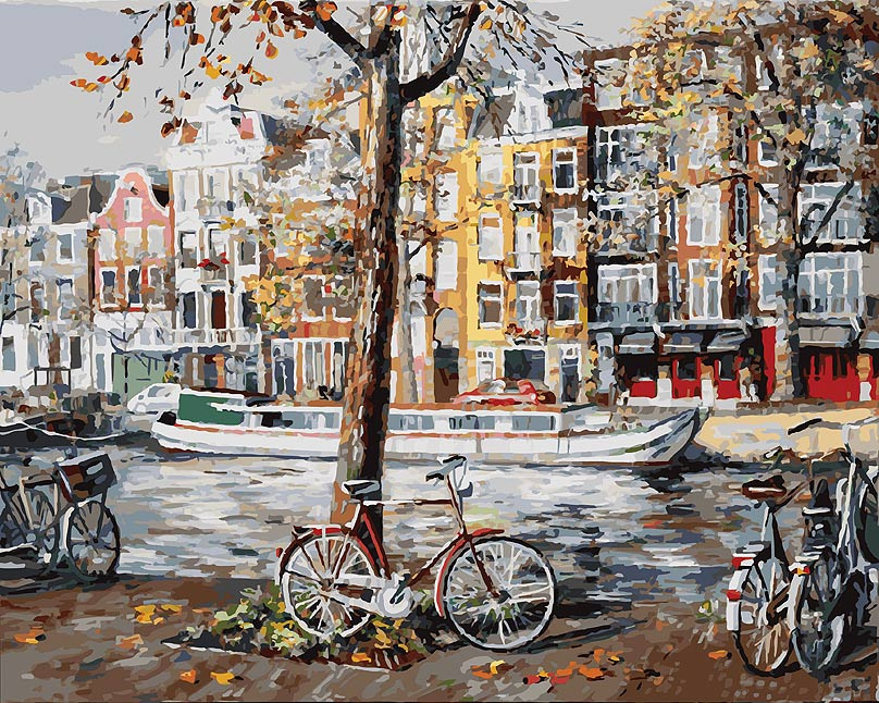 Картины по номерам на холсте с подрамником 40х50 см / пейзаж / "Осенний Амстердам"  #1