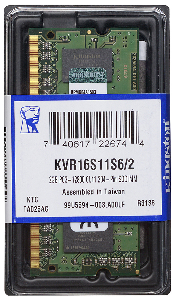 Kingston Оперативная память ValueRAM DDR3 1600 МГц 1x2 ГБ (KVR16S11S6/2) #1
