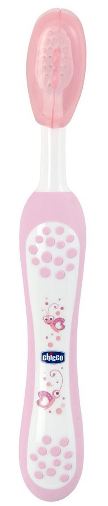 Зубная щетка детская Chicco, с эргономичной ручкой, розовая, 6 мес.+, с крышкой, мягкая, нейлоновая  #1