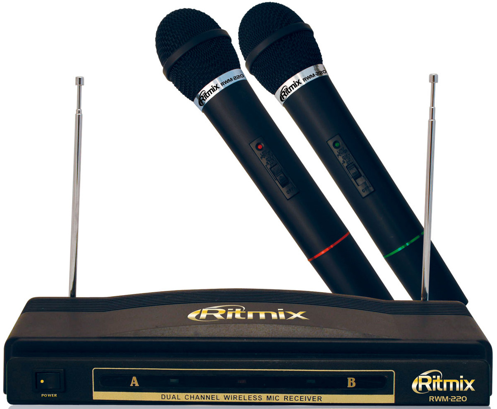 Микрофон беспроводной 2 шт. Ritmix RWM-220 / 2 микрофона / Беспроводная микрофонная система / Набор вокальный #1