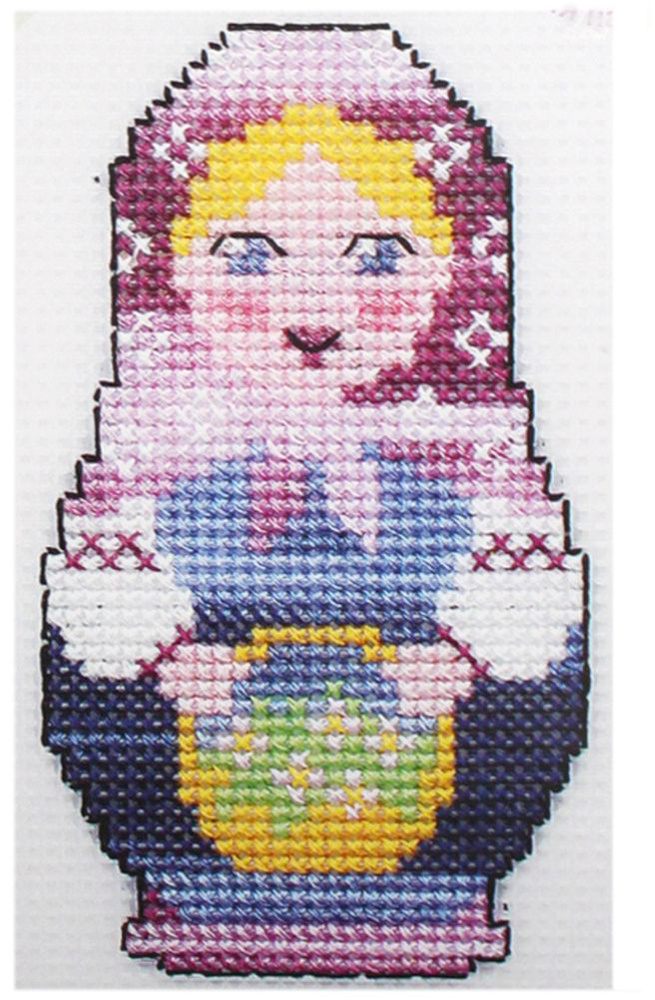 Набор для вышивания крестом Hobby&Pro Kids, вышивка крестиком Матрешка с цветами, 14*9,5 см, П-0009  #1
