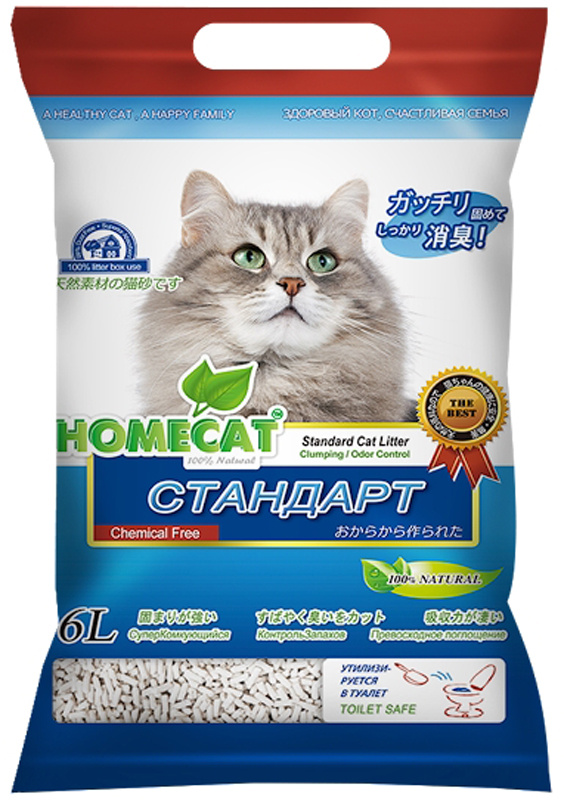 Наполнитель стандартный для кошачьего туалета Homecat, комкующийся, без отдушки 6 л 1 шт  #1