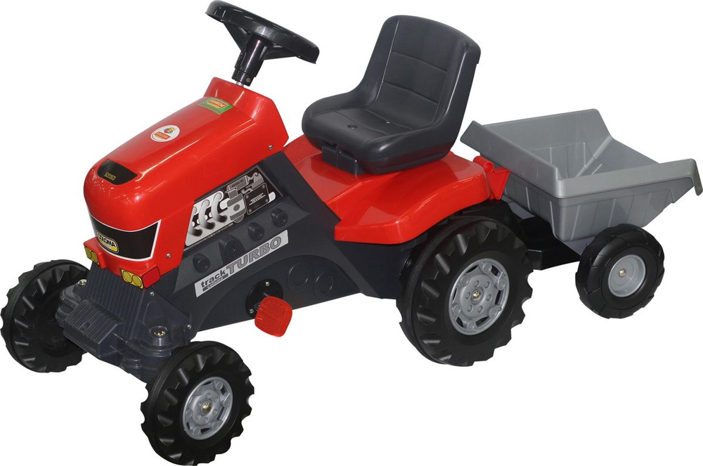 Детская каталка-трактор Полесье Turbo с педалями, с прицепом, красный  #1