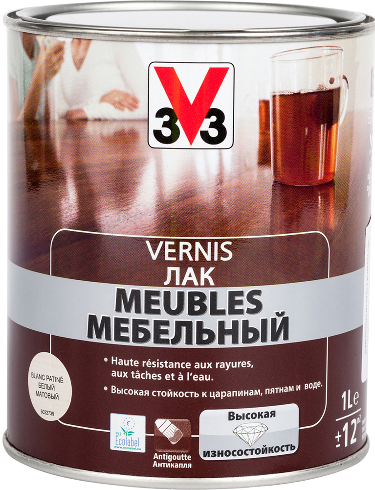 Лак мебельный "V33", акриловый, цвет: белый, 1 л #1