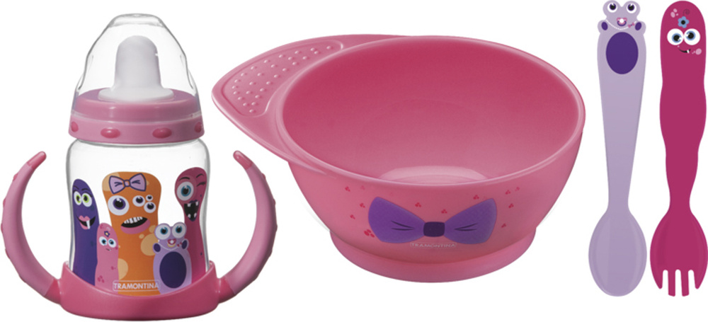 Набор детских столовых приборов Tramontina Monsterbaby, цвет: розовый, 4 предмета  #1