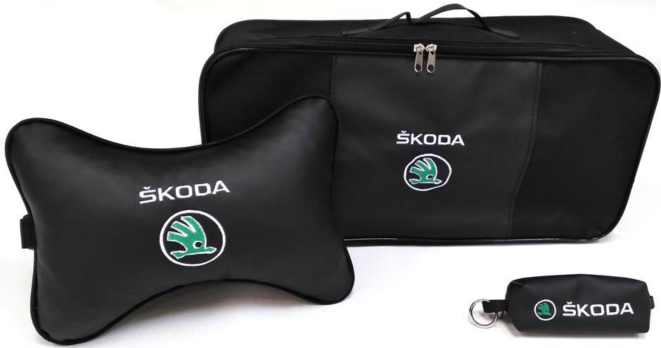 Подарочный набор автомобилисту Auto Premium Skoda 67846 сумка для набора ТО + ключница + подушка на подголовник #1