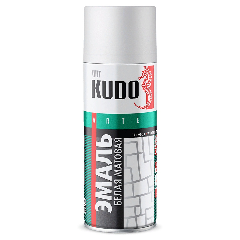 Эмаль универсальная KUDO алкидная белая матовая, аэрозоль, 520мл  #1
