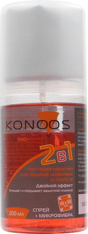 Набор Konoos KT-200DUO для ЖК-экранов (спрей 200 мл + салфетка) с силиконом, двухкомпонентный  #1