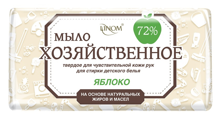 Мыло для стирки LINOM(БЕЛАРУСЬ) "Настоящее" 72%. Для стирки детского белья. Яблоко. 200 грамм.  #1