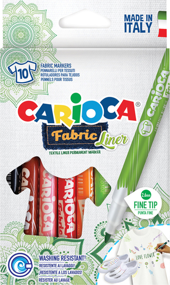 Набор фломастеров для ткани Carioca Fabric Liner, на водной основе, 10 цветов  #1