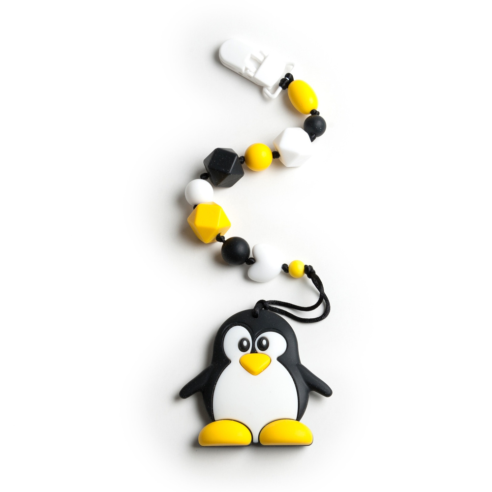 Грызунок - прорезыватель MamSi Пингвин на держателе с клипсой  #1
