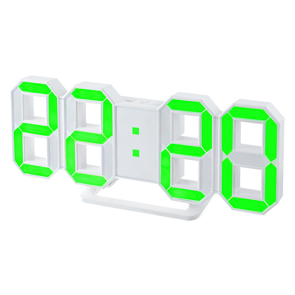 Часы-будильник электронные с большими цифрами настенные/настольные Perfeo LUMINOUS LED белый корпус/зелёная #1