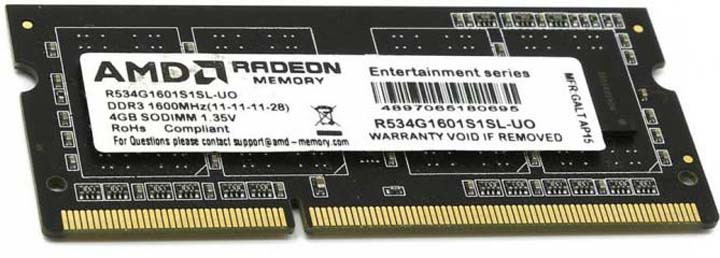 AMD Оперативная память DDR3 4GB 1600Mhz So-DIMM 1x4 ГБ (R534G1601S1SL-U) #1