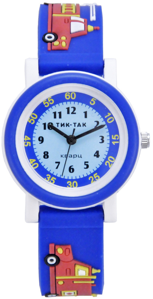 Детские наручные часы Тик-Так Н104-2 синяя пожарная машинка  #1