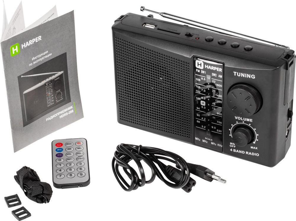 Радиоприемник Харпер HDRS-288 черный, FM радио, USB / MicroSD, пульт ДУ, ремень  #1