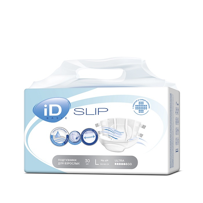 Подгузники для взрослых iD Slip Basic Large, объем талии 100-160 см, 30 шт.  #1