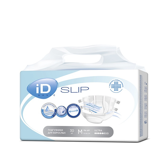 Памперсы подгузники для взрослых iD Slip Basic Medium, объем талии 70-130 см, 30 шт.  #1