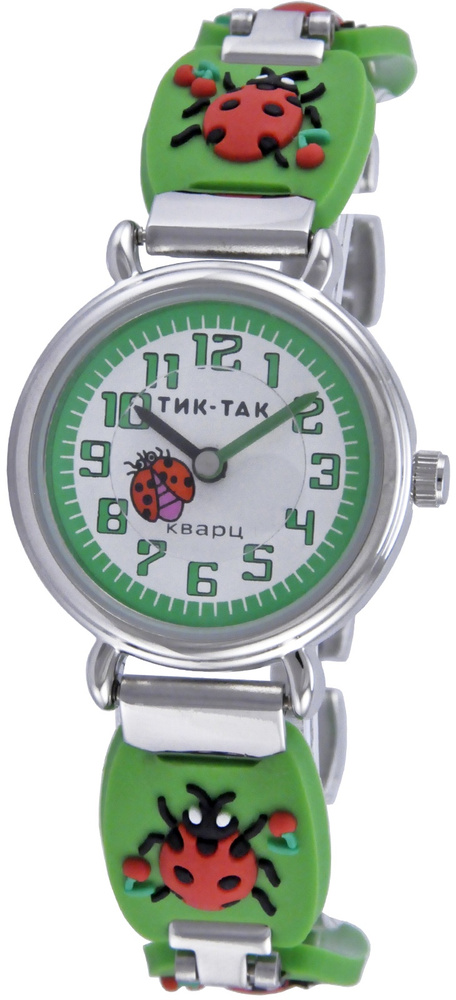 Детские наручные часы Тик-Так Н108-3 зеленые бож коровки #1