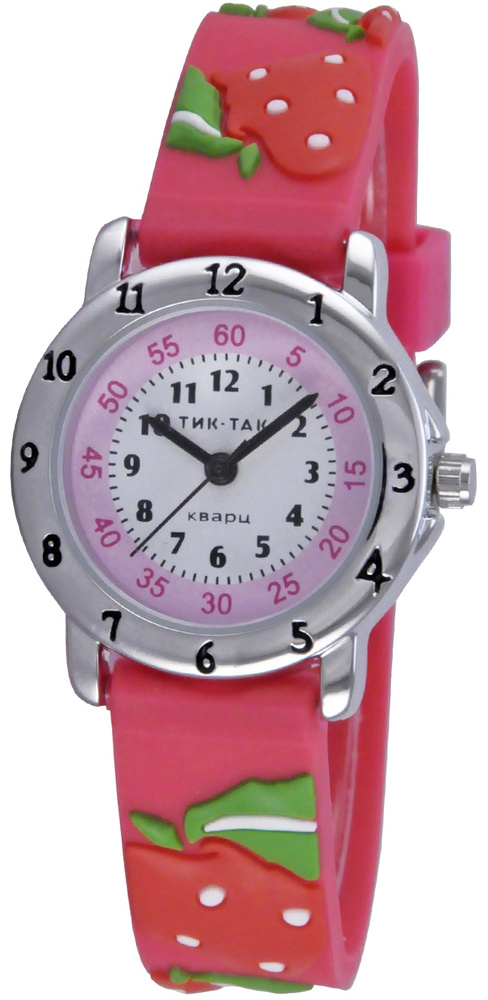 Часы детские наручные для девочек Тик-Так Н105-2 розовая клубника  #1