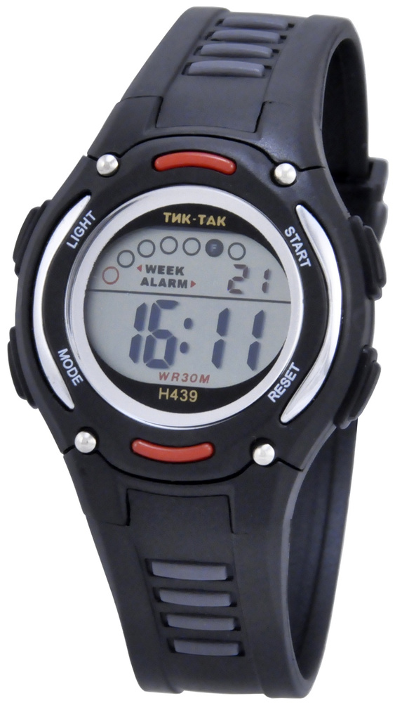 Часы детские электронные Тик-Так Н439 черные с будильником, подсветкой, секундомером  #1