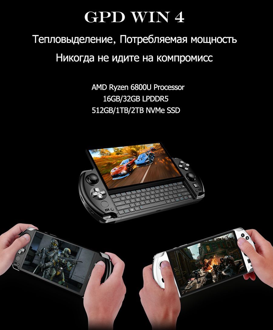 GPD WIN 4 Игровая консоль, ноутбук AMD 6800U,портативный 6-дюймовый ...