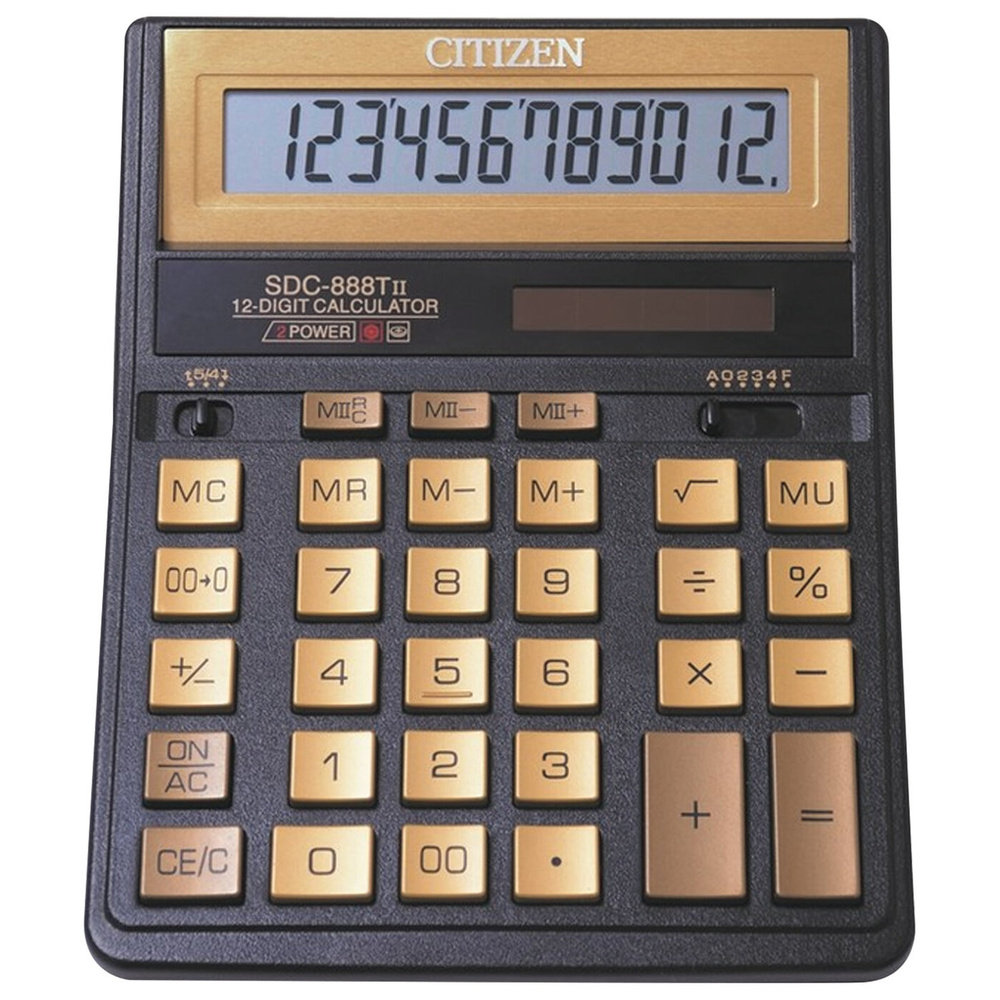 Калькулятор настольный CITIZEN SDC-888TIIGE (203 158 мм) 12 разрядов двойное питание ЗОЛОТОЙ  #1