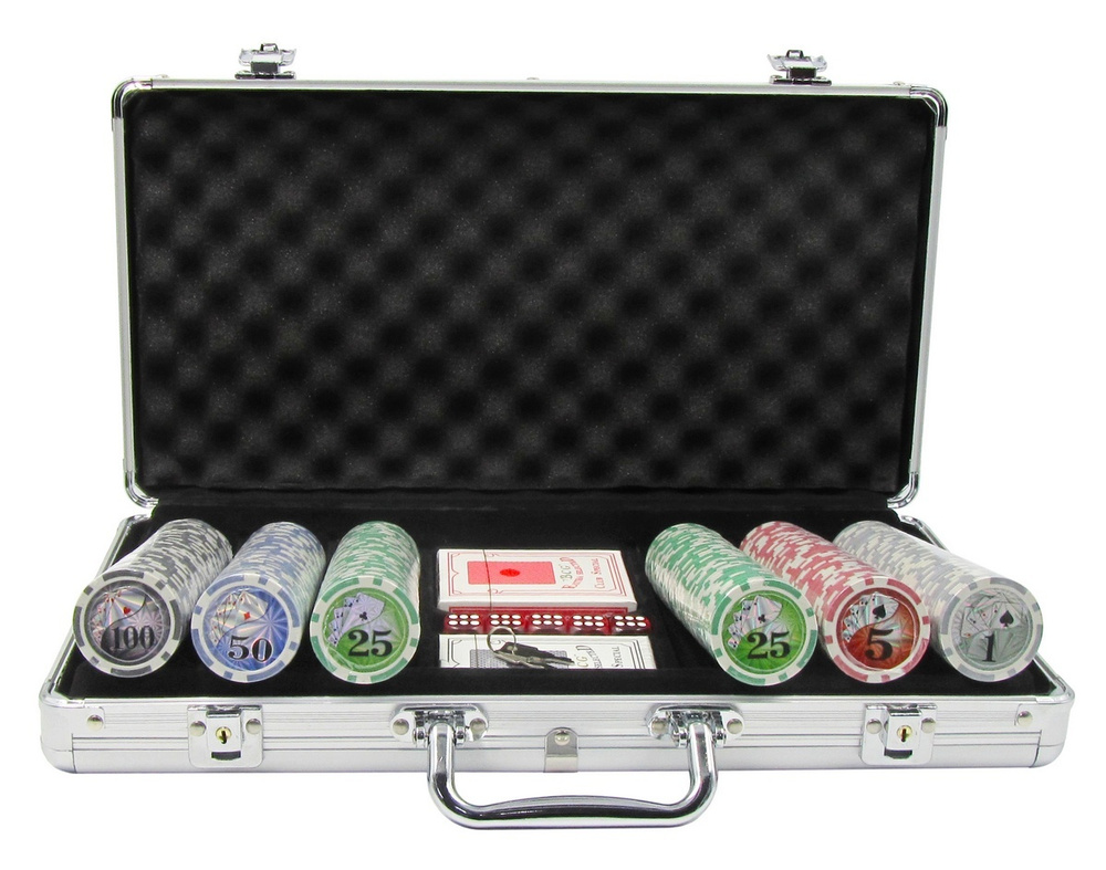 Покерный набор Royal Flush, 300 фишек 11.5г, с номиналом, в подарочном кейсе , Сукно в подарок , Премиум #1