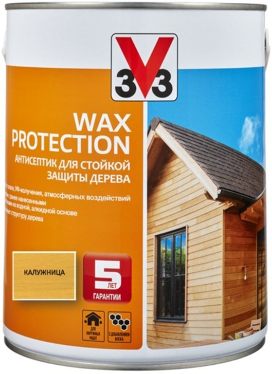 Антисептик для дерева V33 с добавлением воска WAX PROTECTION полуглянец Калужница 2,5л  #1