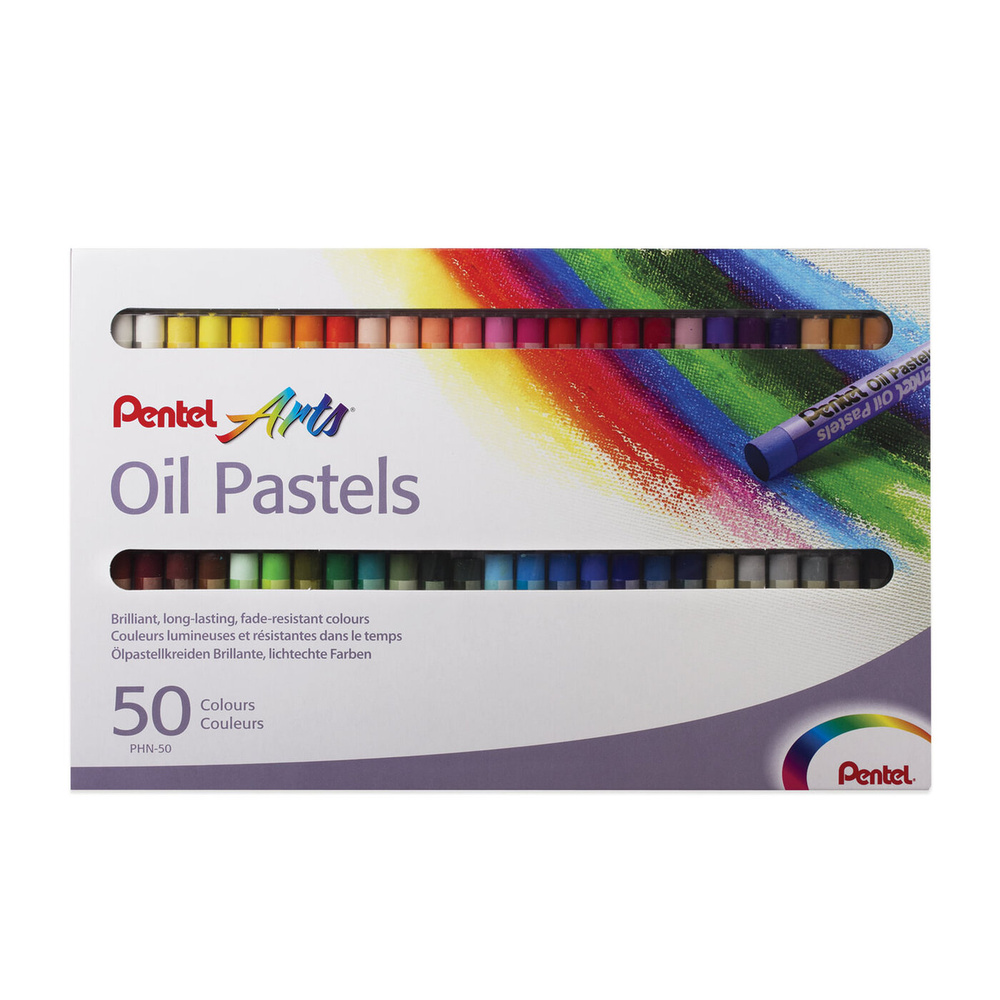 Пастель масляная художественная PENTEL "Oil Pastels", 50 цветов, круглое сечение, картонная упаковка, #1