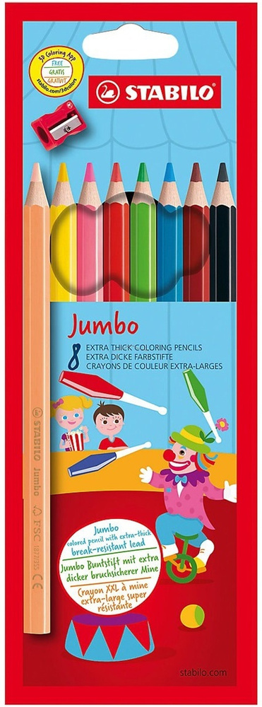 Набор цветных карандашей STABILO Jumbo, мягкие, с точилкой, 8 шт  #1