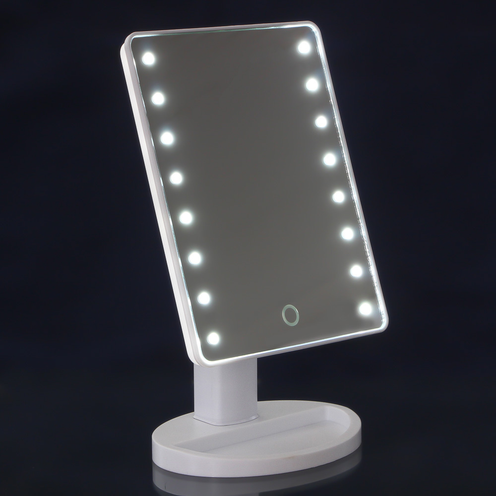 Зеркало с LED-подсветкой, USB, 4хААА, 16,7х27см, пластик, белое #1