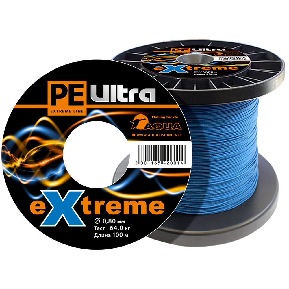 Плетеный шнур для рыбалки AQUA PE ULTRA EXTREME 0,80mm 100m, цвет-синий, test - 64,00kg  #1