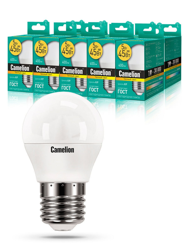 Набор из 10 светодиодных лампочек 3000K E27 / Camelion / LED, 5Вт #1