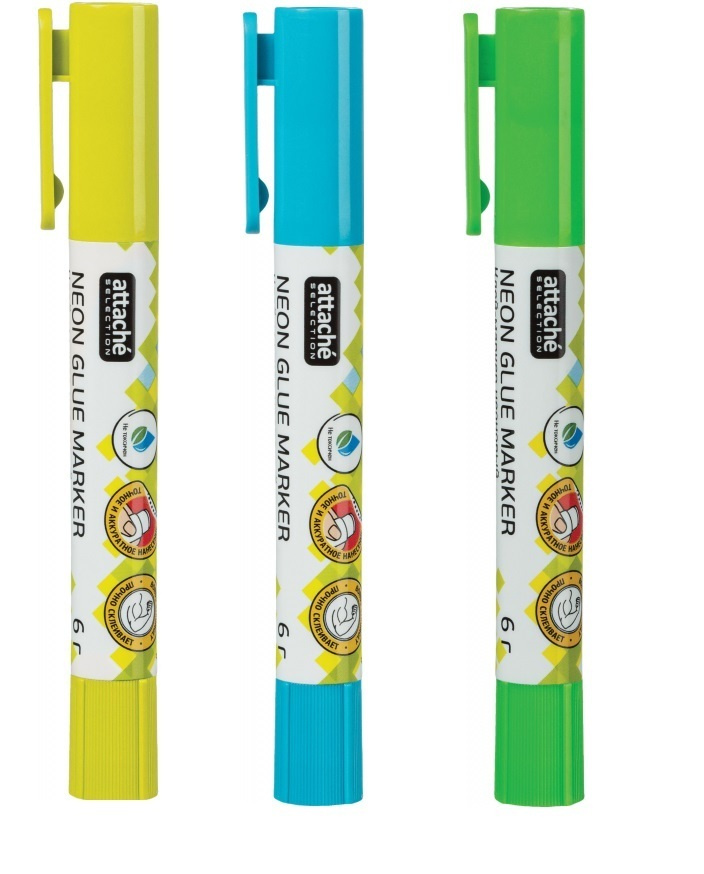 Клей-маркер Attache Selection 6г в форме ручки неоновые цвета - 3 штуки  #1