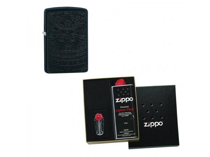 Зажигалка ZIPPO Tone on Tone Design Black Matte 29989 в подарочной упаковке + топливо и кремни  #1