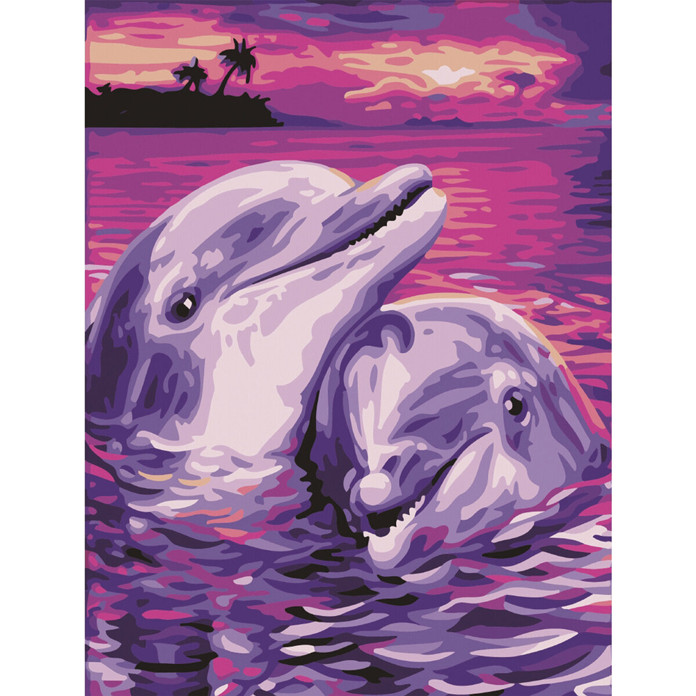 Картина по номерам 40х50 см, Остров Сокровищ Дельфины, на подрамнике, акриловые краски, 3 кисти  #1