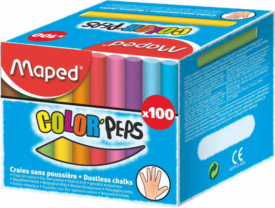 Мел цветной Maped COLOR'PEPS, круглый, специальная формула "без грязи", 10 цветов, 100 штук, коробка #1