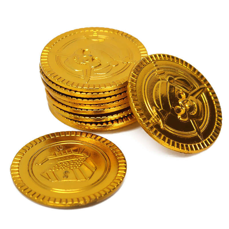 Монеты золотые пиратские "Сокровища пирата" пиастры клад, набор 12 шт.  #1