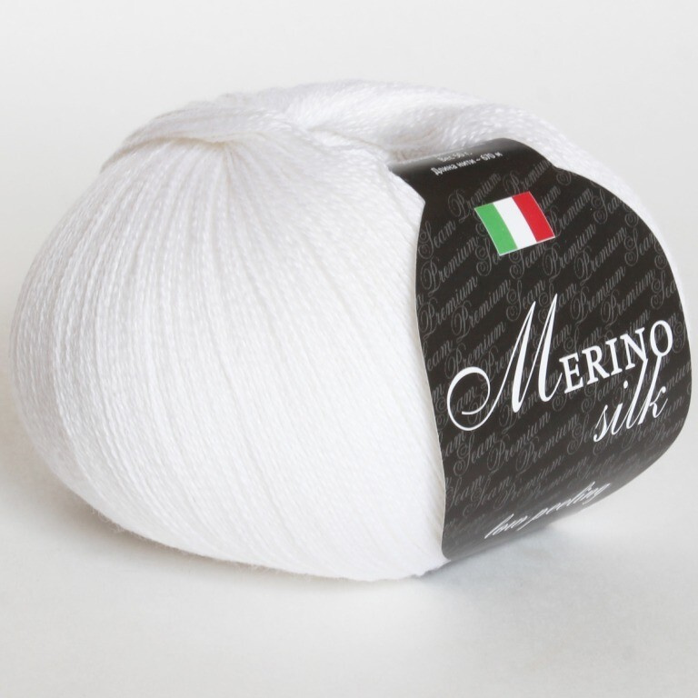 Пряжа Merino Silk цвет 01 белый, 2шт*(670м/50г), 75% мериносовая шерсть 25% шелк  #1