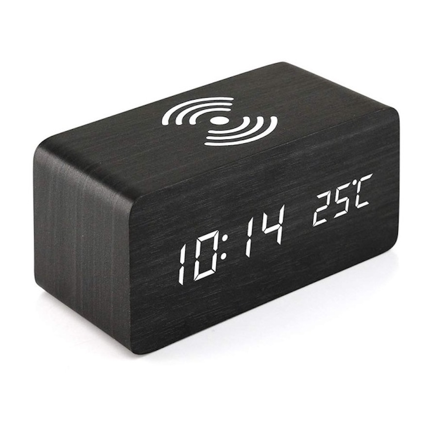 Часы будильник MyPads с LED дисплеем индикацией температуры и беспроводной зарядкой мобильного телефона #1