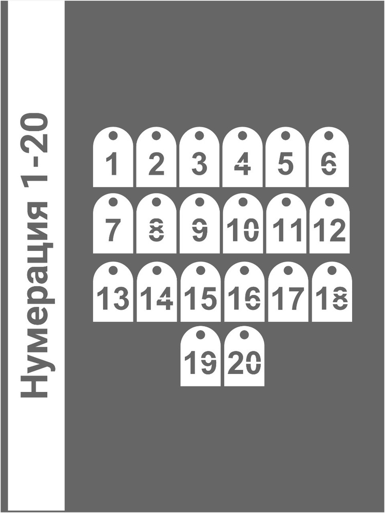 Номерки гардеробные 2 набора от 1 до 20 / полукруглые / ушко 9 мм молочный акрил  #1