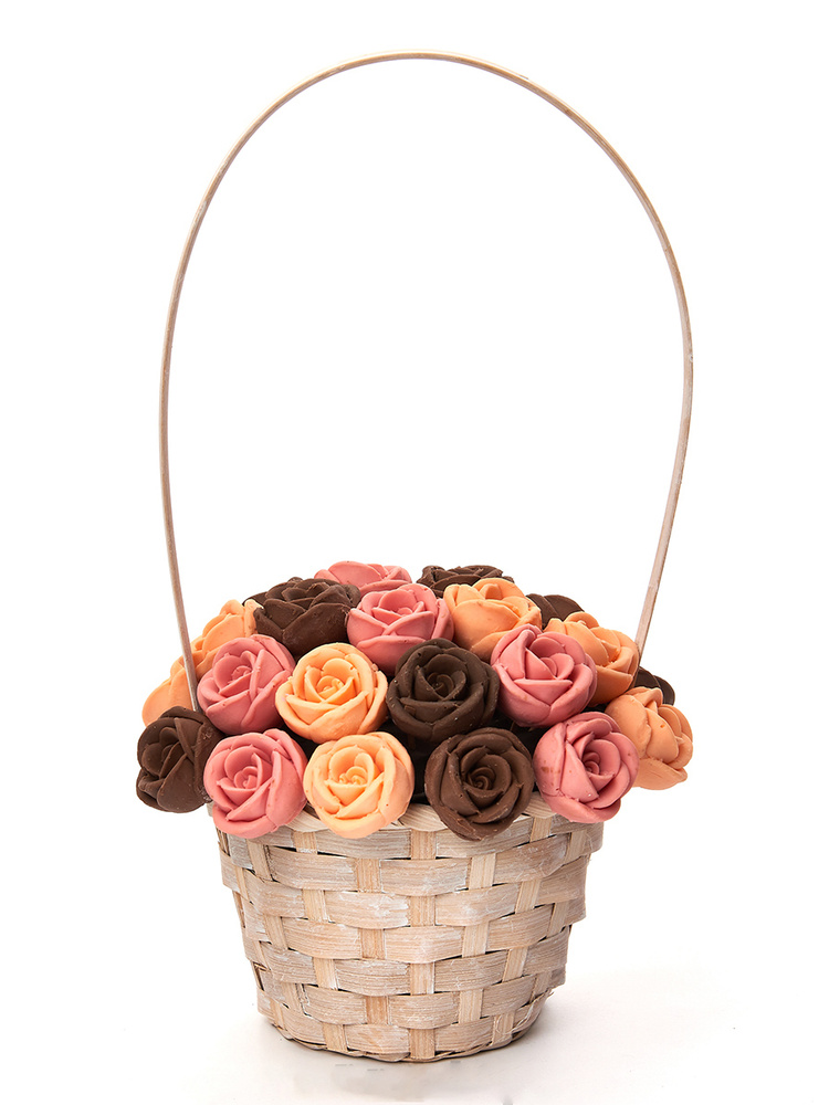 Корзинка из 27 сладких роз CHOCO STORY - Оранжевый, Розовый и Шоколадный микс из Бельгийского шоколада, #1