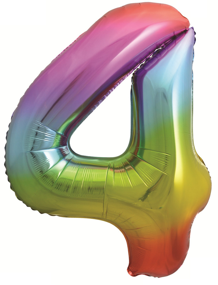 Шар (34''/86 см) Цифра, 4, Яркая радуга, Градиент, 1 шт. в упак. (ШЦиф)  #1