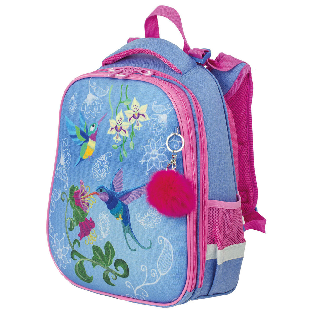 Ранец / рюкзак / портфель школьный для девочки первоклассницы Brauberg Premium, 2 отделения, с брелком,"Колибри", #1