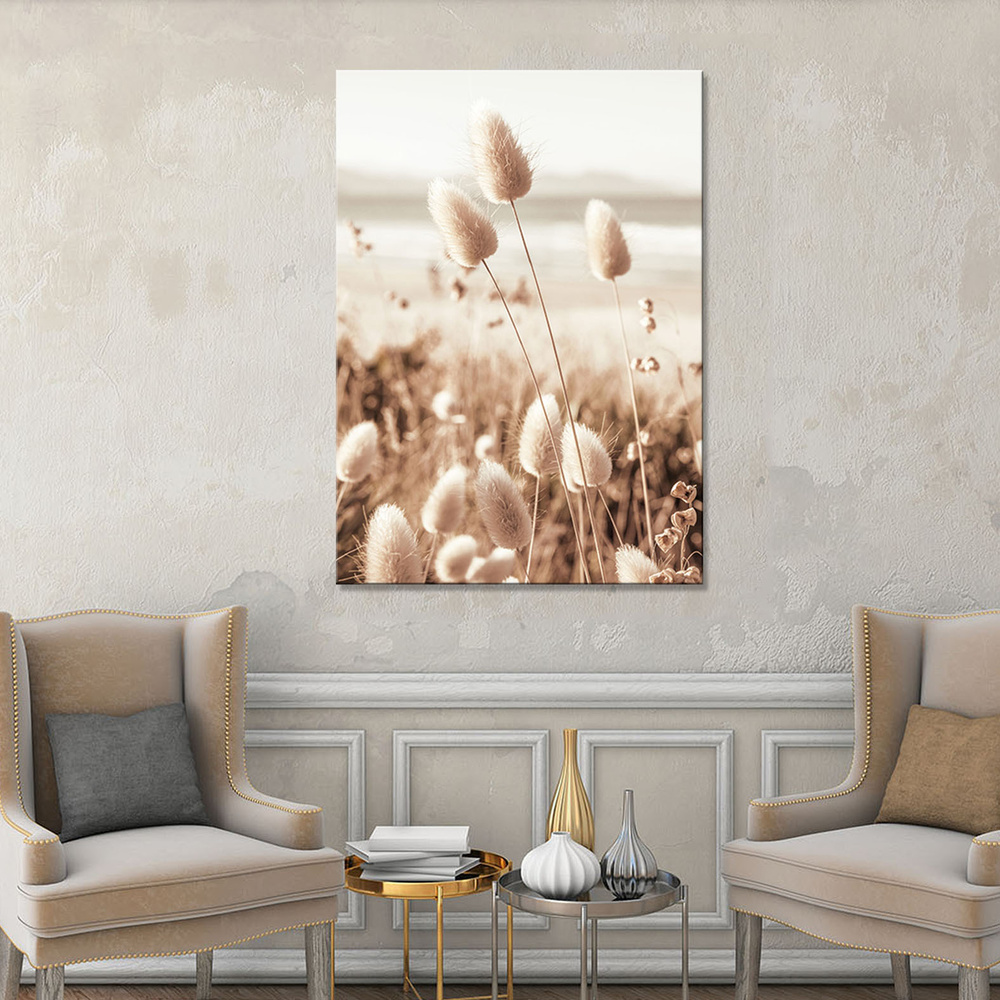 Интерьерная картина на холсте на стену/постер/ Лагурус, красивые сухоцветы  50х70 - купить по низкой цене в интернет-магазине OZON (298263632)