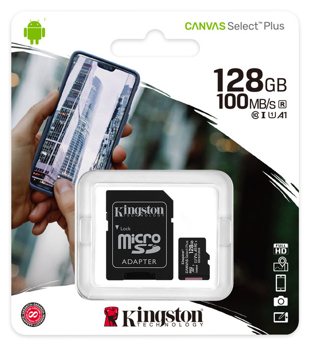 Флеш карта microSDHC 128Gb Class10 Kingston SDCS2/128GB Canvas Select Plus (с адаптером)  #1