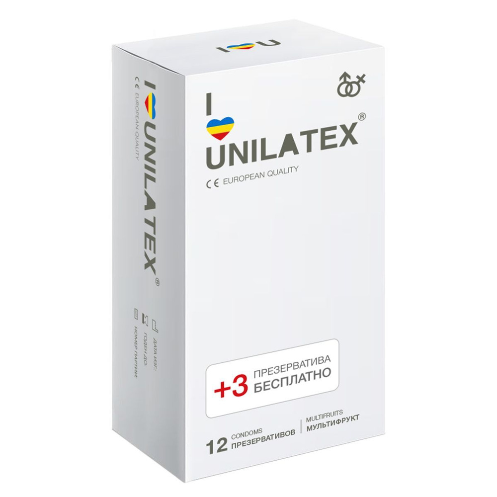 Разноцветные ароматизированные презервативы Unilatex Multifruit - 12 шт. + 3 шт. в подарок  #1