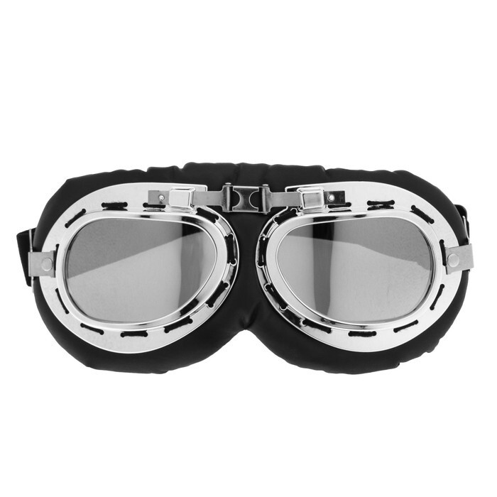 Очки для езды на мототехнике, ретро, стекло хром, черные  #1
