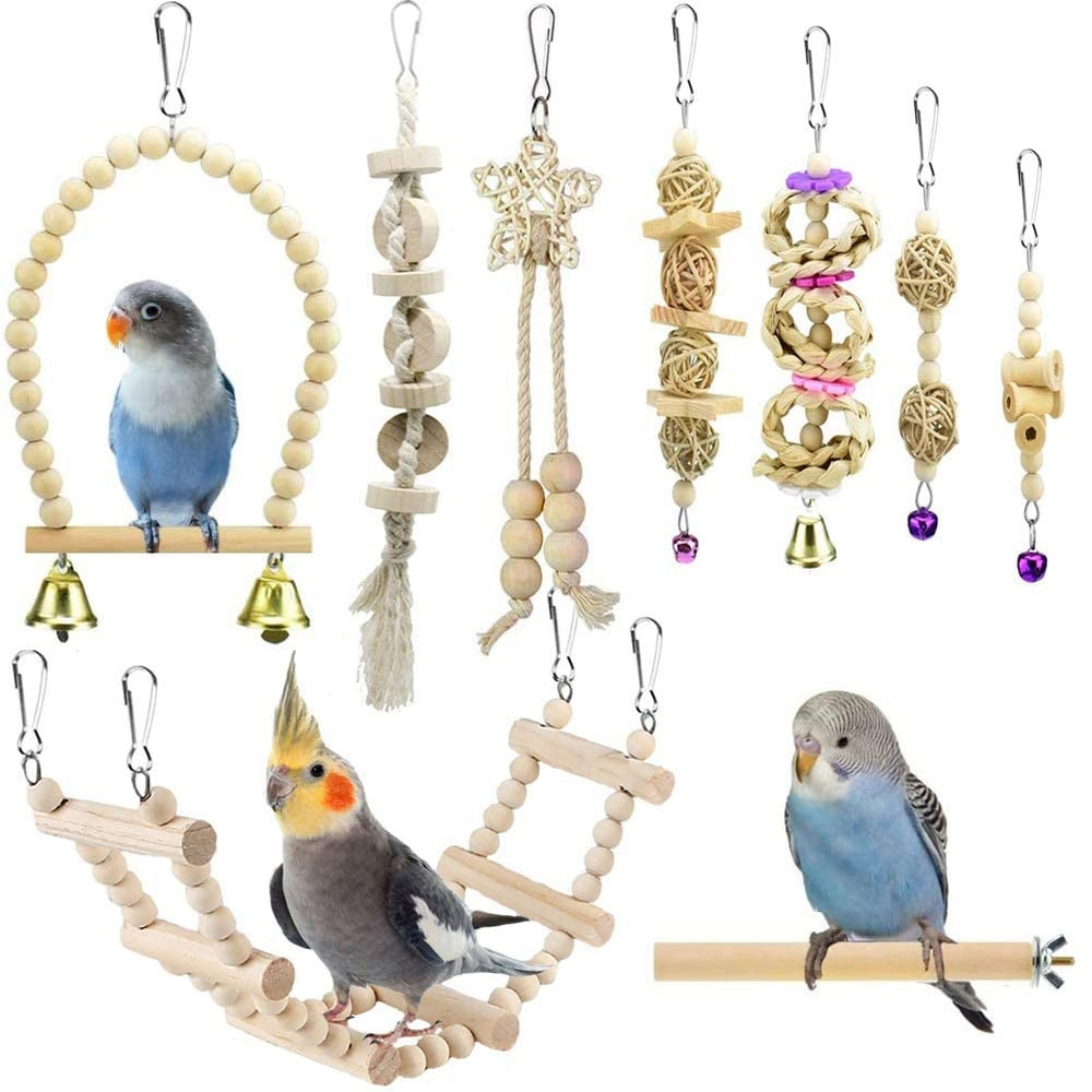 9PCS Bird Parrot Swing Toys, жевательные стоячие подвесные игрушки для птиц  - купить с доставкой по выгодным ценам в интернет-магазине OZON (1171692079)